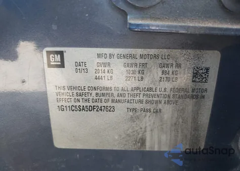 2013 Chevrolet Malibu 1Lt z USA, uszkodzony, nr VIN 1G11C5SA5DF247623